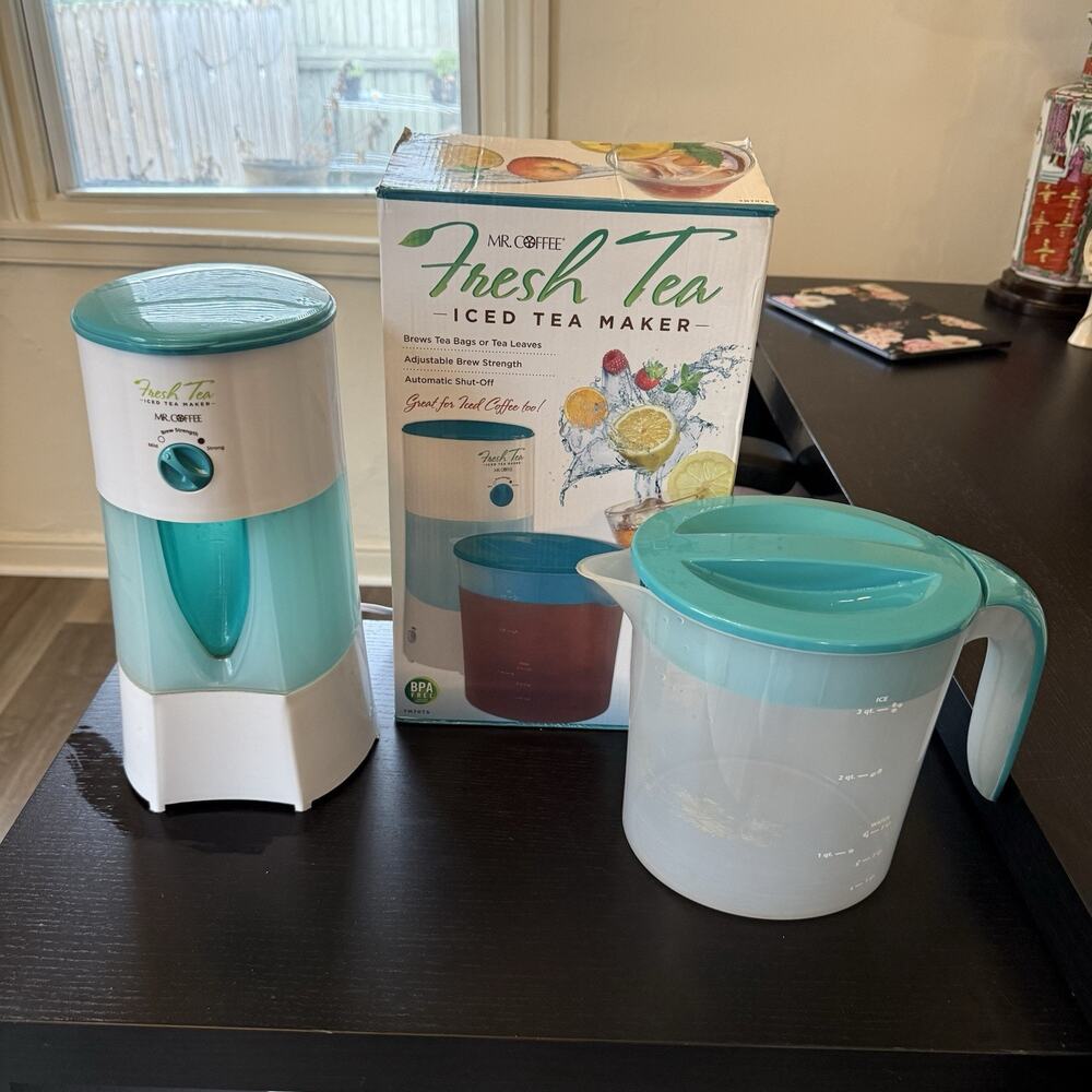 Mr. Coffee Iced Tea Maker TM70TS Teal Blue Pitcher Ice Tea 3 Qt Works Great!